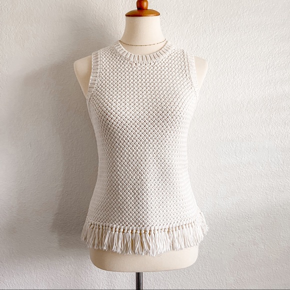 Theory Tops - Theory Meenara knit white cream fringe top xsmall